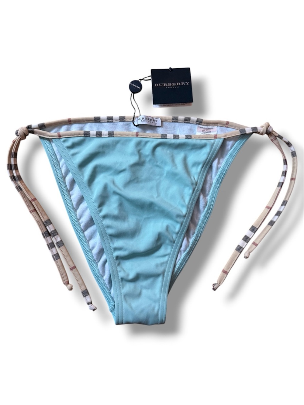 Burberry Light Mint Green Bikini Bottoms with Check Tie-Sides